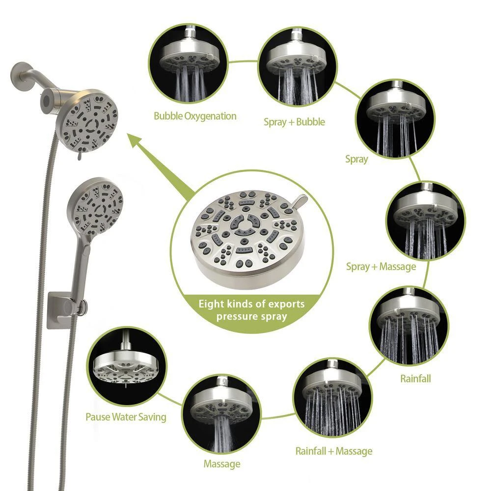8-spray Dual 7 In. Wall Mount 1.8 GPM Shower Head And Handheld Shower Head In Brushed Nickel In Matte Black 3 8-spray Dual 7 In. Wall Mount 1.8 GPM Shower Head And Handheld Shower Head In Brushed Nickel In Matte Black - Image 3