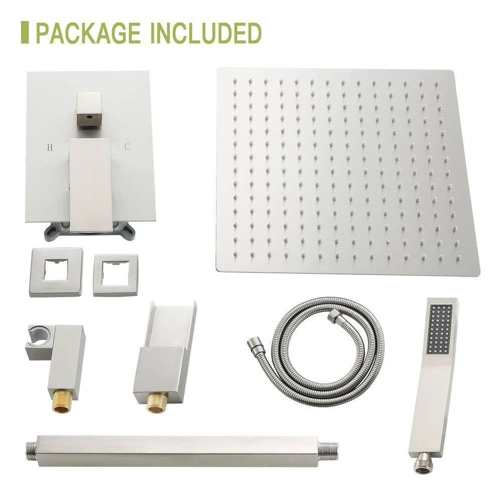 1-spray 16 In. Dual Shower Ceiling Mount Head And Handheld Shower Head 1.8 GPM In Brushed Nickel 3 1-spray 16 In. Dual Shower Ceiling Mount Head And Handheld Shower Head 1.8 GPM In Brushed Nickel - Image 3