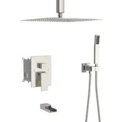 1-spray 16 In. Dual Shower Ceiling Mount Head And Handheld Shower Head 1.8 GPM In Brushed Nickel
