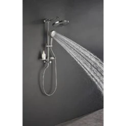 Single-Handle 4-Spray Shower Faucet 1.8 GPM With Pressure Balance Hand Shower And Soap Dish In. Brushed Nickel 15 Single-Handle 4-Spray Shower Faucet 1.8 GPM With Pressure Balance Hand Shower And Soap Dish In. Brushed Nickel -FURITURE SALE SHOP brushed nickel tahanbath dual shower heads z w1272 81834 31 1000
