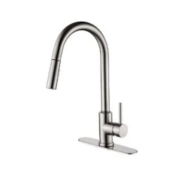Deck Mount High-Arc Kitchen Faucet With Pull Down Sprayer In Brushed Nickel