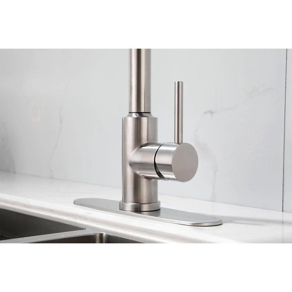 Deck Mount High-Arc Kitchen Faucet With Pull Down Sprayer In Brushed Nickel 7 Deck Mount High-Arc Kitchen Faucet With Pull Down Sprayer In Brushed Nickel - Image 7