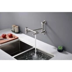 Wall Mounted Pot Filler Faucet, Modern Brass Pot Filler 2-Attachmen In Brushed Nickel -FURITURE SALE SHOP brushed nickel tahanbath pot fillers y w2287 p184324 31 1000