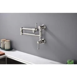 Wall Mounted Pot Filler Faucet, Modern Brass Pot Filler 2-Attachmen In Brushed Nickel -FURITURE SALE SHOP brushed nickel tahanbath pot fillers y w2287 p184324 44 1000