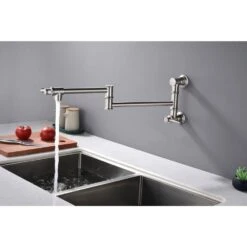 Pot Filler Faucet Wall Mount Pot Filler Faucet, Modern Brass Pot Filler Two-Attachment Wall Mount Folding Kitchen -FURITURE SALE SHOP brushed nickel tahanbath pot fillers z w1272 91452 1f 1000