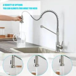 6.69 In. H Single Handle Pull Down Sprayer Kitchen Faucet Single Handle In Brushed Nickel With 360° Spout Swivel -FURITURE SALE SHOP brushed nickel tahanbath pull down kitchen faucets kt ct xy125533n 44 1000