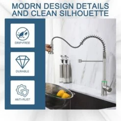 19.09 In. H Single Handle Pull Down Sprayer Kitchen Faucet With 360° Spout Swivel LED Light In Brushed Nickel -FURITURE SALE SHOP brushed nickel tahanbath pull down kitchen faucets kt ct xy1267led1d 66 1000