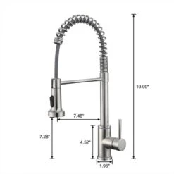 19.09 In. H Single Handle Pull Down Sprayer Kitchen Faucet With 360° Spout Swivel LED Light In Brushed Nickel -FURITURE SALE SHOP brushed nickel tahanbath pull down kitchen faucets kt ct xy1267led1d c3 1000