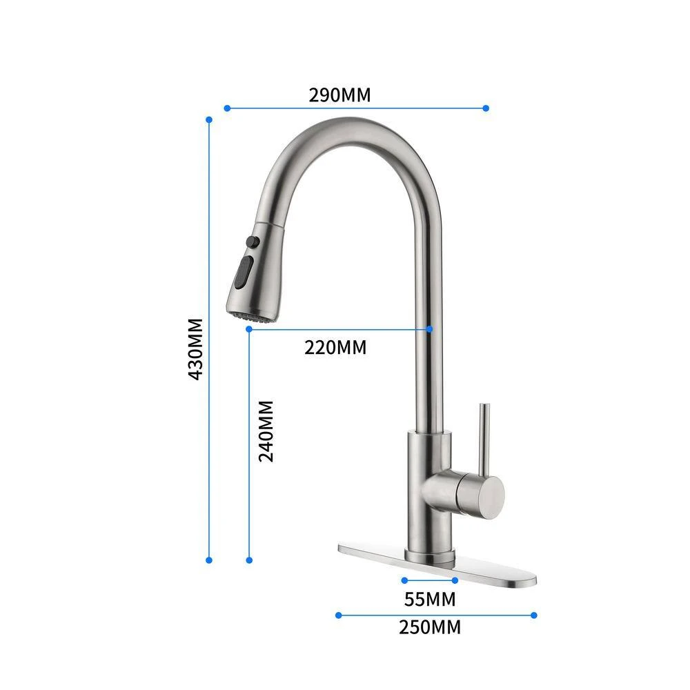 Single Handle High Arc Brushed Nickel Pull Down Sprayer Kitchen Faucet,Single Level Stainless Steel Kitchen Sink Faucets 5 Single Handle High Arc Brushed Nickel Pull Down Sprayer Kitchen Faucet,Single Level Stainless Steel Kitchen Sink Faucets - Image 5