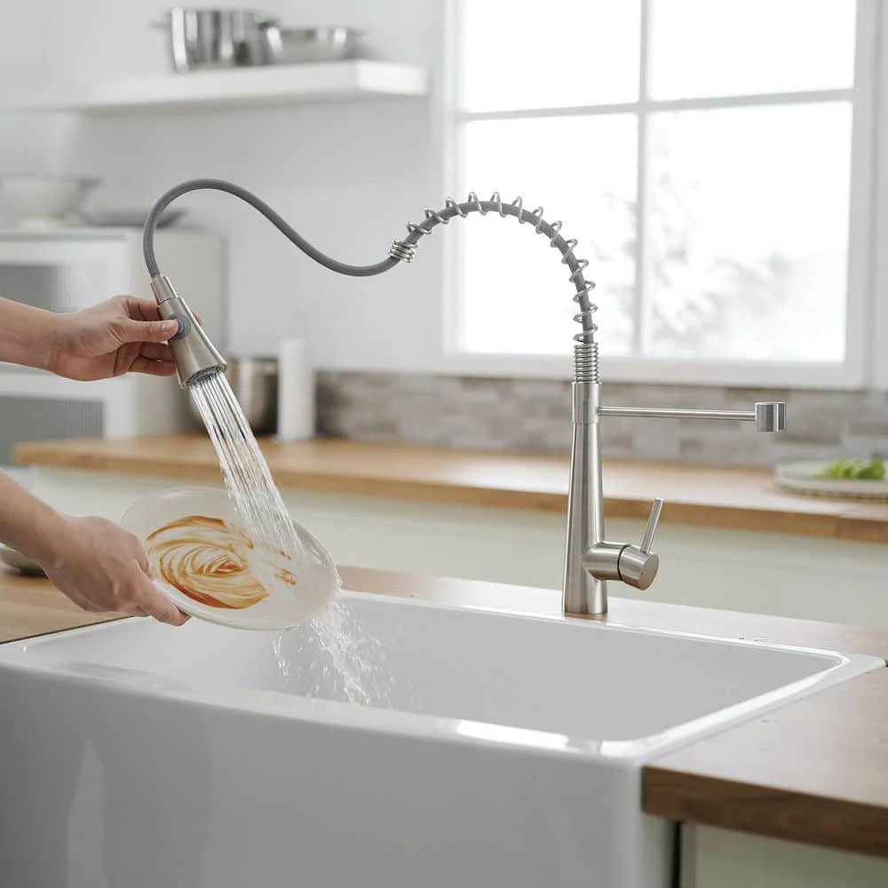 Single Handle Pull Down Sprayer Kitchen Faucet 15.2 In. 360 ° Spout Swivel Stainless Steel Taps In Brushed Nickel 3 Single Handle Pull Down Sprayer Kitchen Faucet 15.2 In. 360 ° Spout Swivel Stainless Steel Taps In Brushed Nickel - Image 3