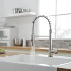 Single Handle Pull Down Sprayer Kitchen Faucet 15.2 In. 360 ° Spout Swivel Stainless Steel Taps In Brushed Nickel 18 Single Handle Pull Down Sprayer Kitchen Faucet 15.2 In. 360 ° Spout Swivel Stainless Steel Taps In Brushed Nickel -FURITURE SALE SHOP brushed nickel tahanbath pull down kitchen faucets z 1340 33n ss us 76 1000