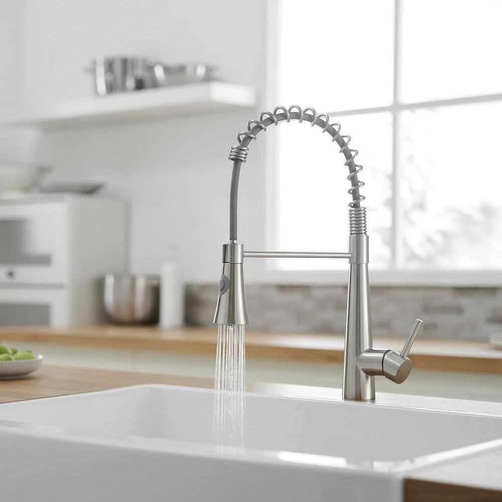 Single Handle Pull Down Sprayer Kitchen Faucet 15.2 In. 360 ° Spout Swivel Stainless Steel Taps In Brushed Nickel 9 Single Handle Pull Down Sprayer Kitchen Faucet 15.2 In. 360 ° Spout Swivel Stainless Steel Taps In Brushed Nickel - Image 9