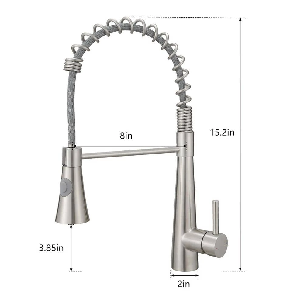 Single Handle Pull Down Sprayer Kitchen Faucet 15.2 In. 360 ° Spout Swivel Stainless Steel Taps In Brushed Nickel 4 Single Handle Pull Down Sprayer Kitchen Faucet 15.2 In. 360 ° Spout Swivel Stainless Steel Taps In Brushed Nickel - Image 4