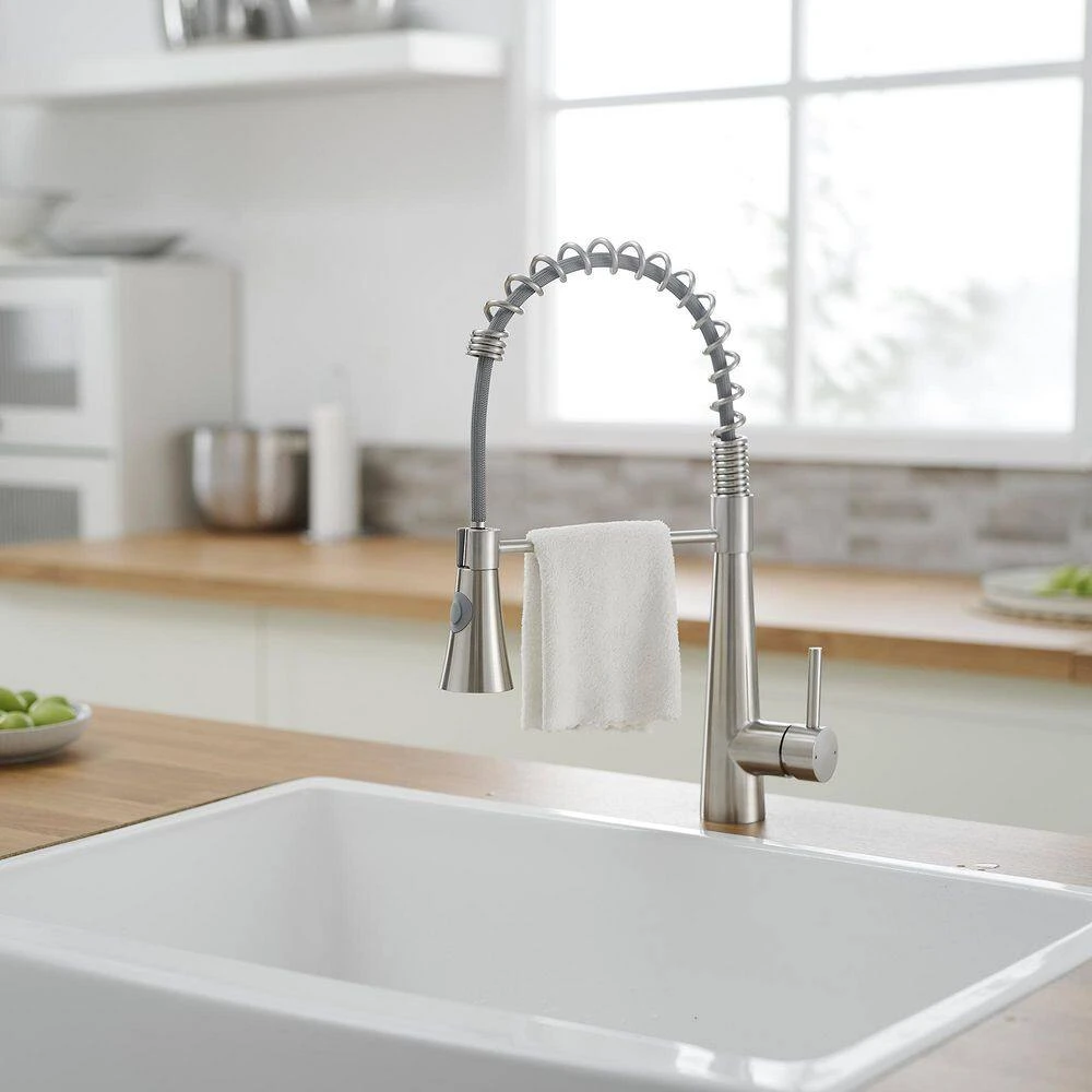 Single Handle Pull Down Sprayer Kitchen Faucet 15.2 In. 360 ° Spout Swivel Stainless Steel Taps In Brushed Nickel 8 Single Handle Pull Down Sprayer Kitchen Faucet 15.2 In. 360 ° Spout Swivel Stainless Steel Taps In Brushed Nickel - Image 8