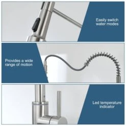 Single Handle Pull Down Sprayer Kitchen Faucet Single Handle With LED Light In Brushed Nickel -FURITURE SALE SHOP brushed nickel tahanbath pull down kitchen faucets z ct xy1267led1d 4f 1000