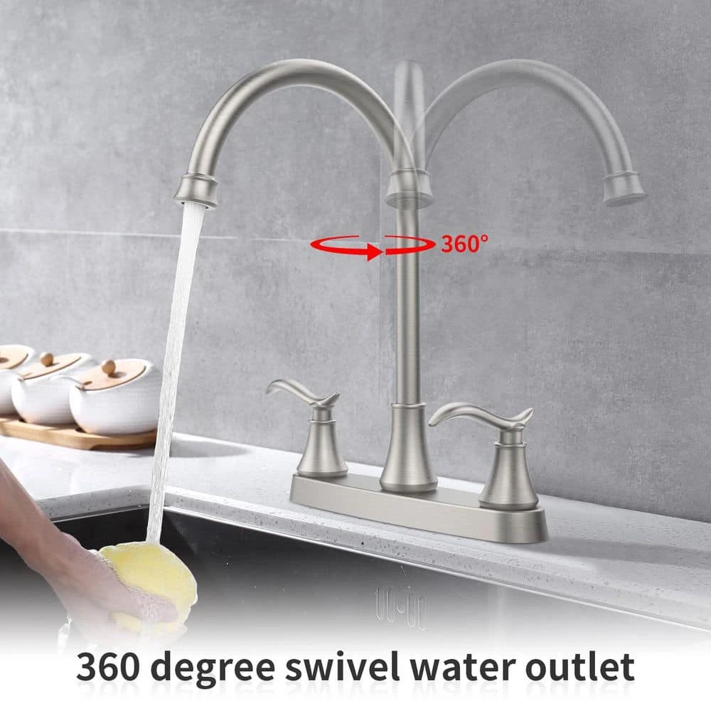13.18 In. Brushed Nickel Single Handle High-Arc Pull-Out Kitchen Faucet With Pull-Down Sprayer 360° Spout Swivel 3 13.18 In. Brushed Nickel Single Handle High-Arc Pull-Out Kitchen Faucet With Pull-Down Sprayer 360° Spout Swivel - Image 3