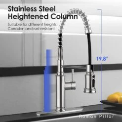 19 In 360° Spout Swivel Spring Kitchen Sink Faucet With 3 Modes Pull Down Sprayer In Brushed Nickel -FURITURE SALE SHOP brushed nickel tahanbath pull down kitchen faucets z t3177p277523 4f 1000