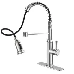 19 In 360° Spout Swivel Spring Kitchen Sink Faucet With 3 Modes Pull Down Sprayer In Brushed Nickel