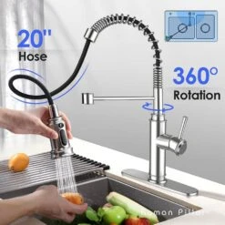 19 In 360° Spout Swivel Spring Kitchen Sink Faucet With 3 Modes Pull Down Sprayer In Brushed Nickel -FURITURE SALE SHOP brushed nickel tahanbath pull down kitchen faucets z t3177p277523 fa 1000