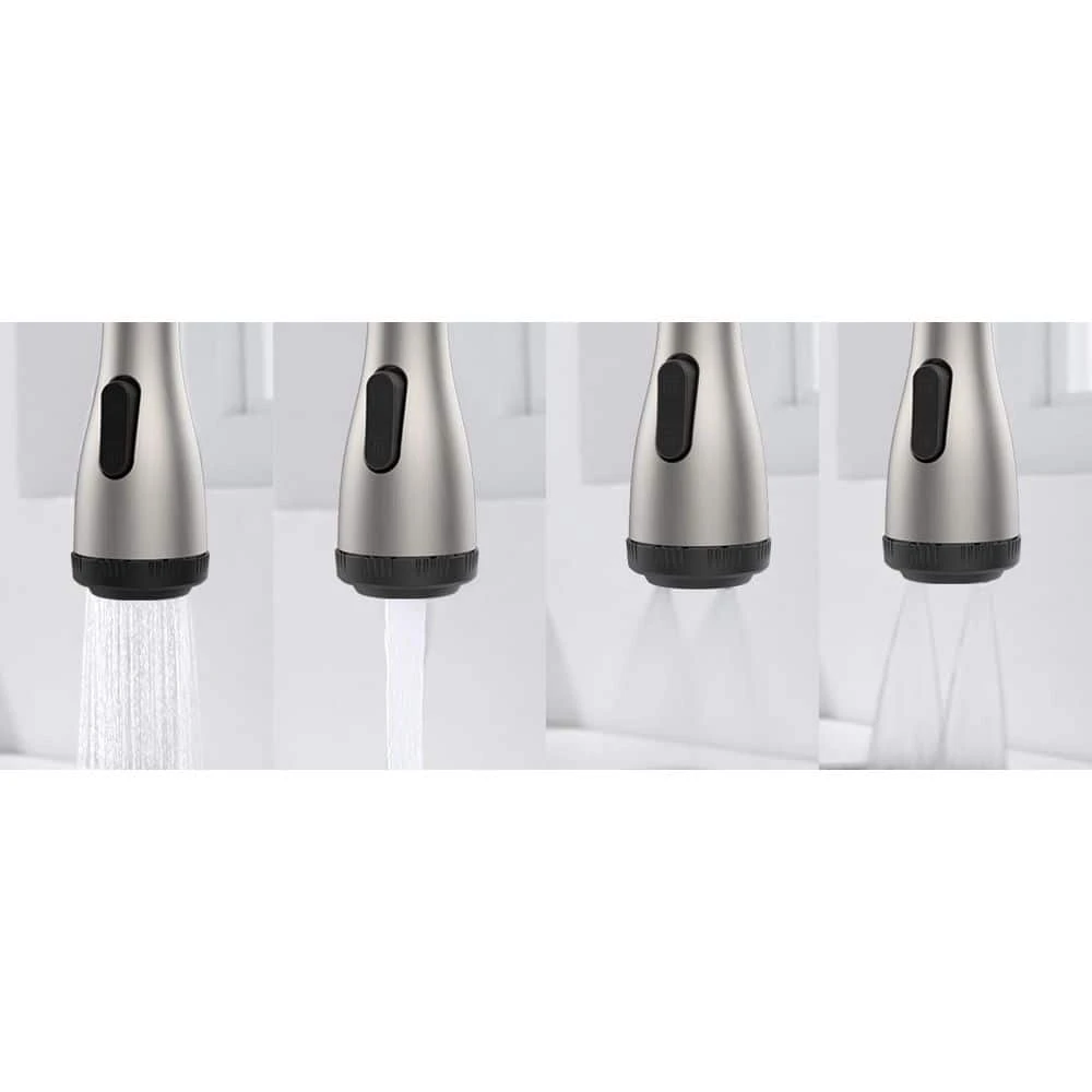 15.74 In. Kitchen Faucet With Pull Down Sprayer And 4-Spraying Modes Brushed Nickel 1 Or 3 Hole 360° Spout Swivel 2 15.74 In. Kitchen Faucet With Pull Down Sprayer And 4-Spraying Modes Brushed Nickel 1 Or 3 Hole 360° Spout Swivel - Image 2