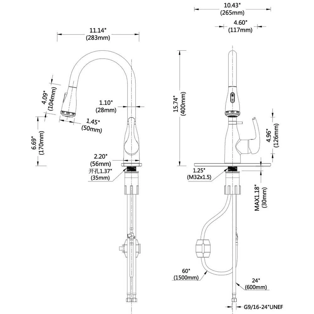 15.74 In. Kitchen Faucet With Pull Down Sprayer And 4-Spraying Modes Brushed Nickel 1 Or 3 Hole 360° Spout Swivel 10 15.74 In. Kitchen Faucet With Pull Down Sprayer And 4-Spraying Modes Brushed Nickel 1 Or 3 Hole 360° Spout Swivel - Image 10