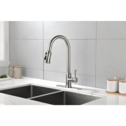 Brushed Nickle Single Handle Commercial Modern Spring High Arc Kitchen Faucet 13 Brushed Nickle Single Handle Commercial Modern Spring High Arc Kitchen Faucet -FURITURE SALE SHOP brushed nickel tahanbath pull down kitchen faucets z w121753785 31 1000