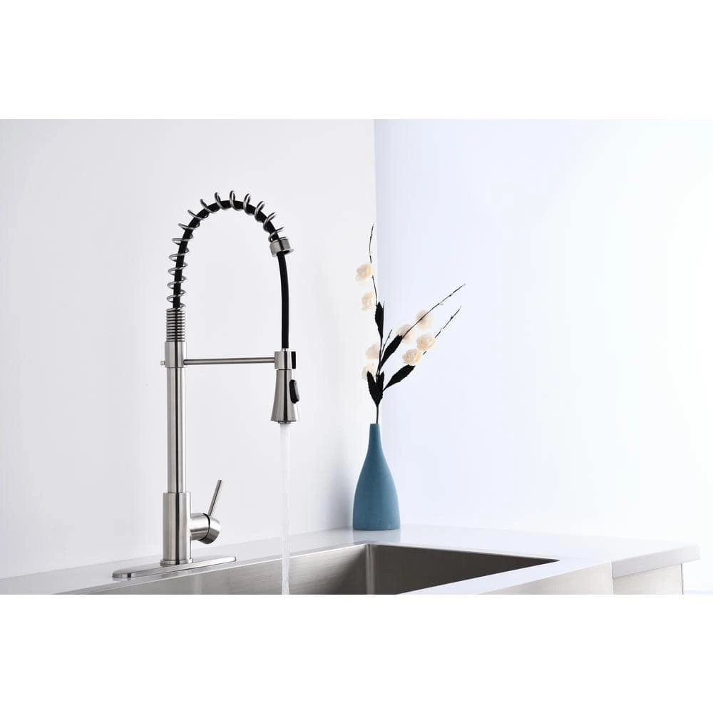 Brushed Nickle Single Handle Commercial Modern Spring High Arc Kitchen Faucet 6 Brushed Nickle Single Handle Commercial Modern Spring High Arc Kitchen Faucet - Image 6