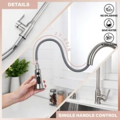 8.85 In Single Handle Stainless Steel Brushed Nickle Kitchen Faucets With 360° Spout Swivel Pull Down Sprayer 10 8.85 In Single Handle Stainless Steel Brushed Nickle Kitchen Faucets With 360° Spout Swivel Pull Down Sprayer -FURITURE SALE SHOP brushed nickel tahanbath pull down kitchen faucets z w1217p290527 44 1000