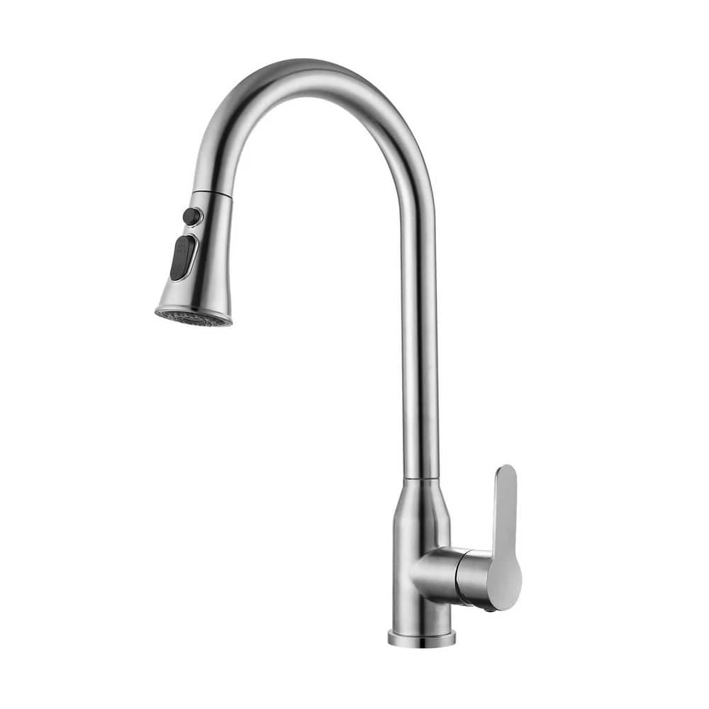 8.85 In Single Handle Stainless Steel Brushed Nickle Kitchen Faucets With 360° Spout Swivel Pull Down Sprayer 1 8.85 In Single Handle Stainless Steel Brushed Nickle Kitchen Faucets With 360° Spout Swivel Pull Down Sprayer