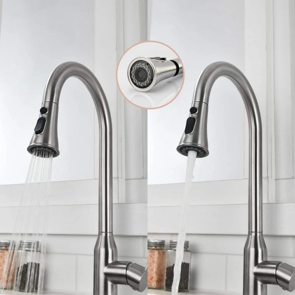 8.85 In Single Handle Stainless Steel Brushed Nickle Kitchen Faucets With 360° Spout Swivel Pull Down Sprayer 6 8.85 In Single Handle Stainless Steel Brushed Nickle Kitchen Faucets With 360° Spout Swivel Pull Down Sprayer - Image 6