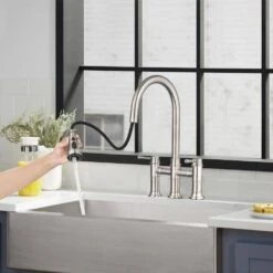Double Handle Pull Down Sprayer Kitchen Faucet In Brushed Nickel -FURITURE SALE SHOP brushed nickel tahanbath pull down kitchen faucets z w122581051 31 1000