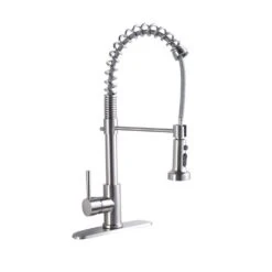 21 In. 360° Spout Swivel Kitchen Faucet With Dual Function Pull-Down Sprayhead In Brushed Nickel Finish