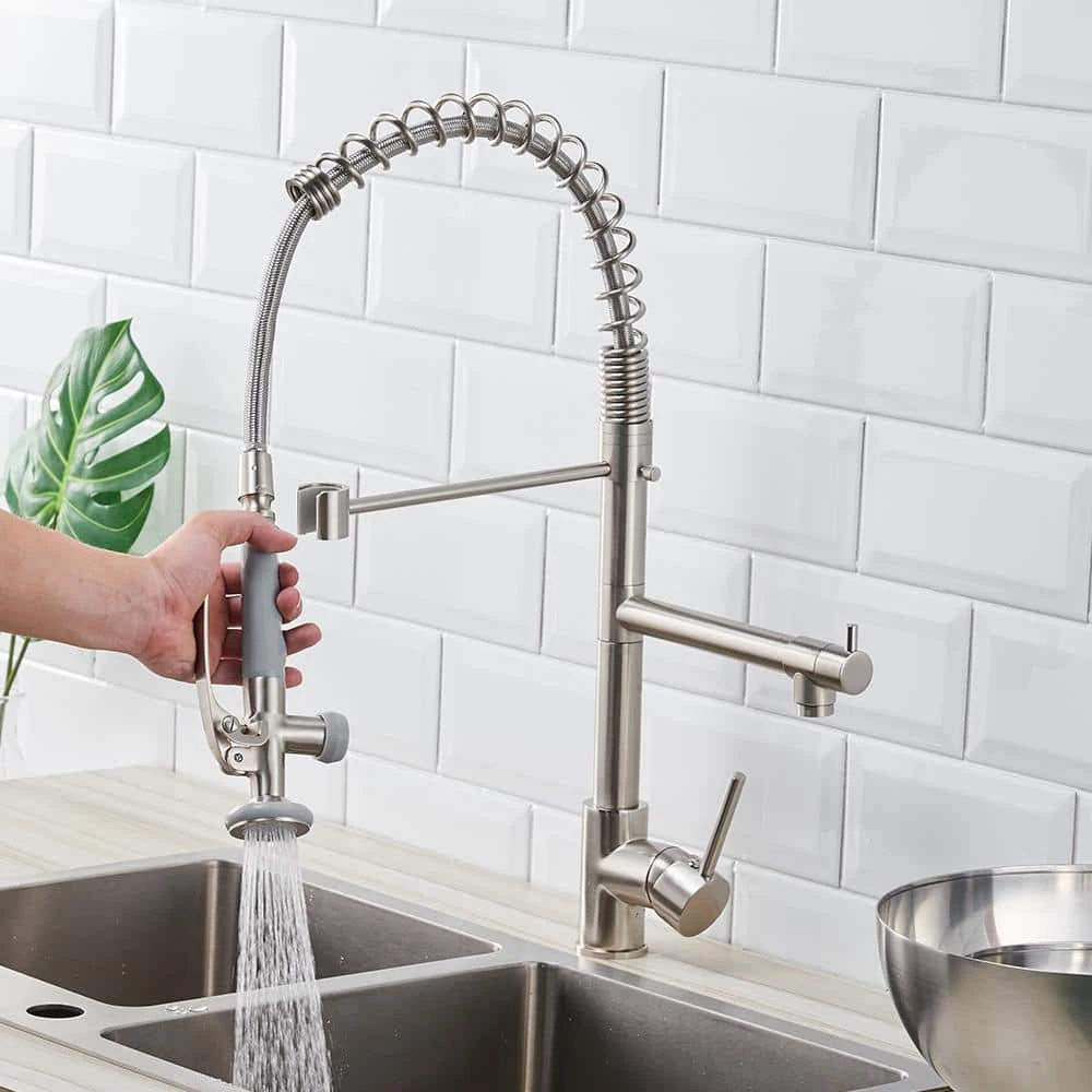Commercial Kitchen Faucet Pull Down Sprayer Brushed Nickel, Single Handle Kitchen Sink Faucet 6 Commercial Kitchen Faucet Pull Down Sprayer Brushed Nickel, Single Handle Kitchen Sink Faucet - Image 6