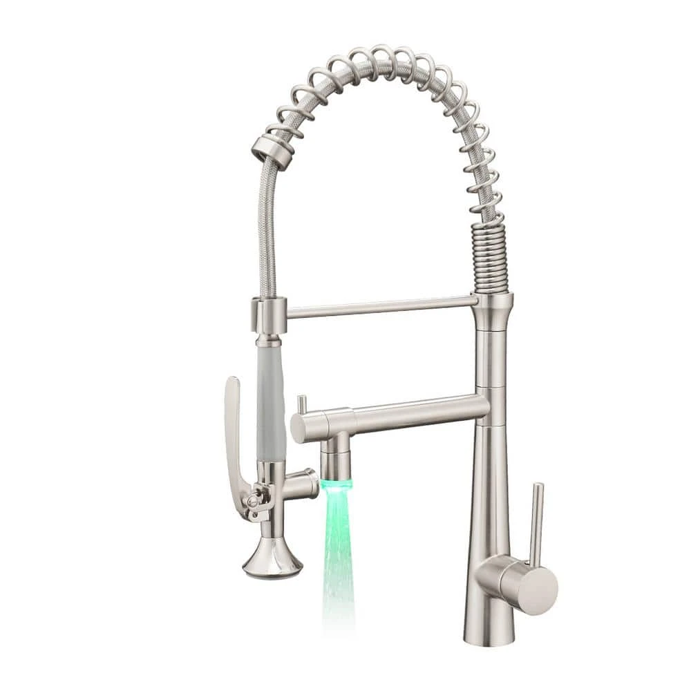 Heavy Duty Commercial Style LED Kitchen Sink Faucet, Single Handle Pre-Rinse Spring Sprayer, Pull Down Brushed Nickel 1 Heavy Duty Commercial Style LED Kitchen Sink Faucet, Single Handle Pre-Rinse Spring Sprayer, Pull Down Brushed Nickel
