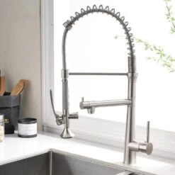 Heavy Duty Commercial Style Kitchen Sink Faucet, Single Handle Pre-Rinse Spring Sprayer Kitchen Faucets -FURITURE SALE SHOP brushed nickel tahanbath pull down kitchen faucets z w1932p172317 44 1000