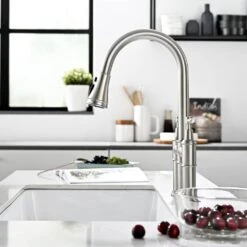 3 Hole Brushed Nickel Bridge Kitchen Faucet With Pull Down Sprayer, 2 Handle Faucet For Kitchen Sinks -FURITURE SALE SHOP brushed nickel tahanbath pull down kitchen faucets z w1932p186913 76 1000