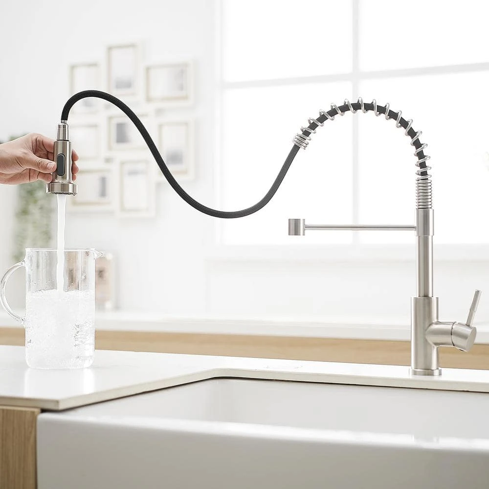 Kitchen Faucet With Pull Down Sprayer Brushed Nickel Stainless Steel Single Handle Pull Out Spring Sink Faucets 8 Kitchen Faucet With Pull Down Sprayer Brushed Nickel Stainless Steel Single Handle Pull Out Spring Sink Faucets - Image 8