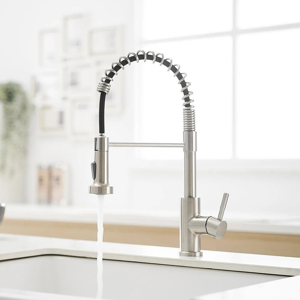 Kitchen Faucet With Pull Down Sprayer Brushed Nickel Stainless Steel Single Handle Pull Out Spring Sink Faucets 2 Kitchen Faucet With Pull Down Sprayer Brushed Nickel Stainless Steel Single Handle Pull Out Spring Sink Faucets - Image 2
