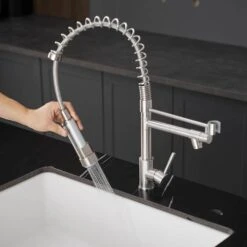 Commercial Kitchen Faucet With Pull Down Sprayer, Stainless Steel Single Handle Single Lever Kitchen Sink Faucet -FURITURE SALE SHOP brushed nickel tahanbath pull down kitchen faucets z w1932p224880 4f 1000