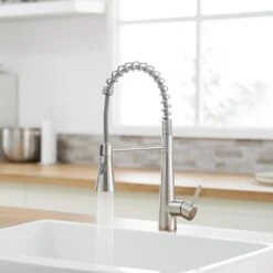 15.2 In. 360° Spout Swivel Brushed Nickel Single Handle Lever Kitchen Sink Kitchen Faucet With Pull Out Sprayer -FURITURE SALE SHOP brushed nickel tahanbath pull down kitchen faucets z w1932p288182 44 1000