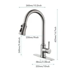 16.7 In. Single Handle Pull Out Kitchen Faucet In Brushed Nickel 360° Spout Swivel -FURITURE SALE SHOP brushed nickel tahanbath pull down kitchen faucets z w2287141941 1f 1000