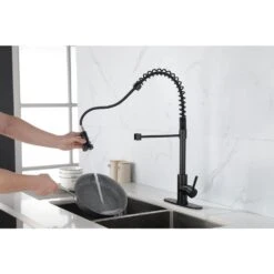 Commercial Spring Kitchen Faucets Matte Black With Pull Out Sprayer, Single Handle One Hole Kitchen Sink Faucet -FURITURE SALE SHOP brushed nickel tahanbath pull out kitchen faucets z th 4001mb9 44 1000
