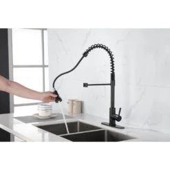 Commercial Spring Kitchen Faucets Matte Black With Pull Out Sprayer, Single Handle One Hole Kitchen Sink Faucet -FURITURE SALE SHOP brushed nickel tahanbath pull out kitchen faucets z th 4001mb9 fa 1000