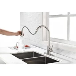 Single Handle High Arc Brushed Nickel Pull Out Kitchen Faucet, Single Level Stainless Steel With Pull Down Sprayer -FURITURE SALE SHOP brushed nickel tahanbath pull out kitchen faucets z th 4001ns8 31 1000