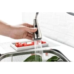 Single Handle High Arc Brushed Nickel Pull Out Kitchen Faucet, Single Level Stainless Steel With Pull Down Sprayer -FURITURE SALE SHOP brushed nickel tahanbath pull out kitchen faucets z th 4001ns8 76 1000