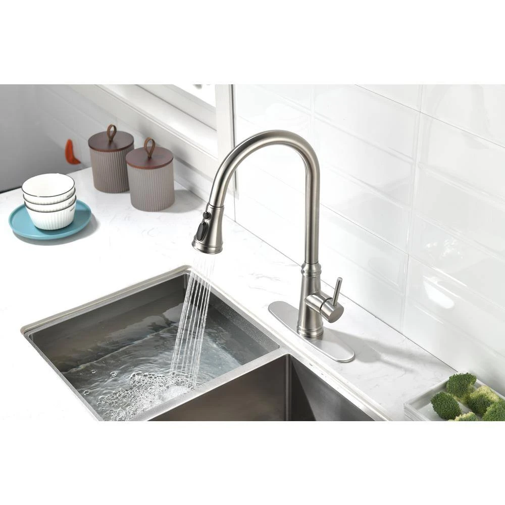 Single Handle High Arc Pull Out Kitchen Faucet, Single Level Stainless Steel Kitchen Sink Faucets With Pull Down Sprayer 7 Single Handle High Arc Pull Out Kitchen Faucet, Single Level Stainless Steel Kitchen Sink Faucets With Pull Down Sprayer - Image 7