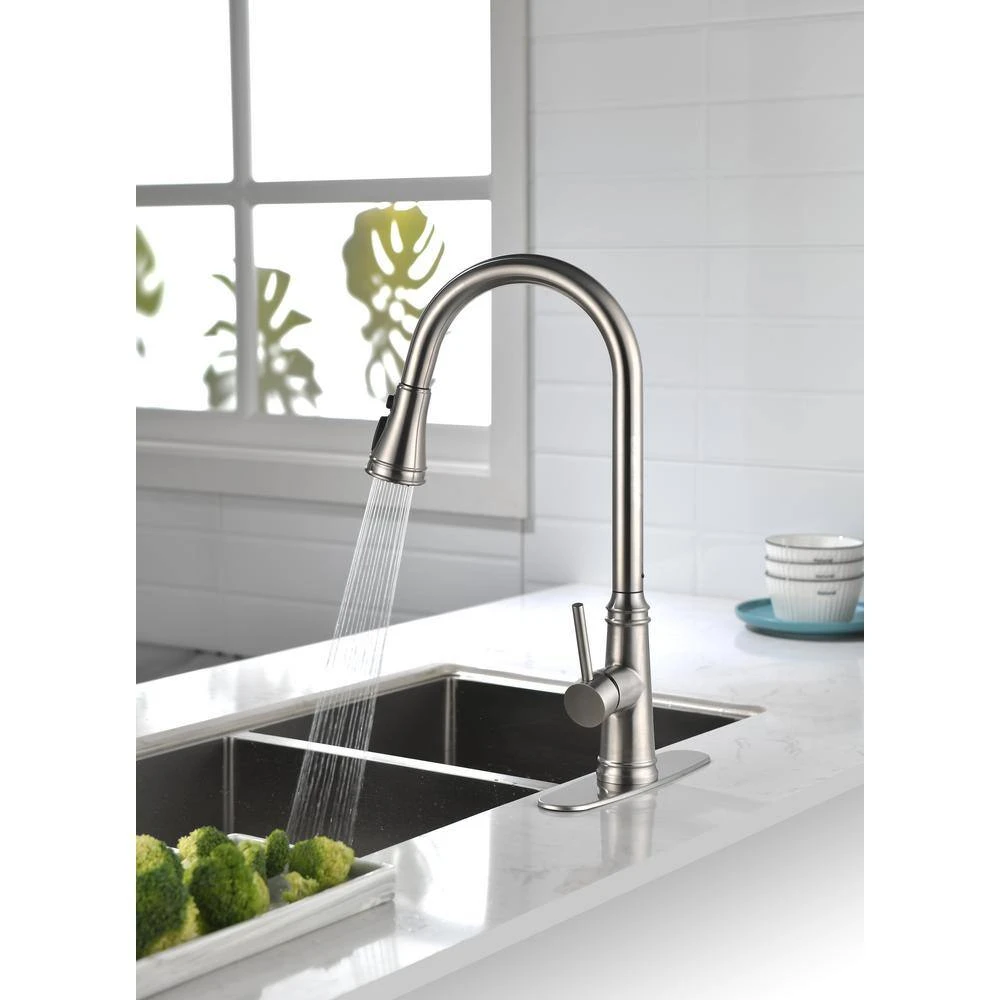 Single Handle High Arc Pull Out Kitchen Faucet, Single Level Stainless Steel Kitchen Sink Faucets With Pull Down Sprayer 5 Single Handle High Arc Pull Out Kitchen Faucet, Single Level Stainless Steel Kitchen Sink Faucets With Pull Down Sprayer - Image 5