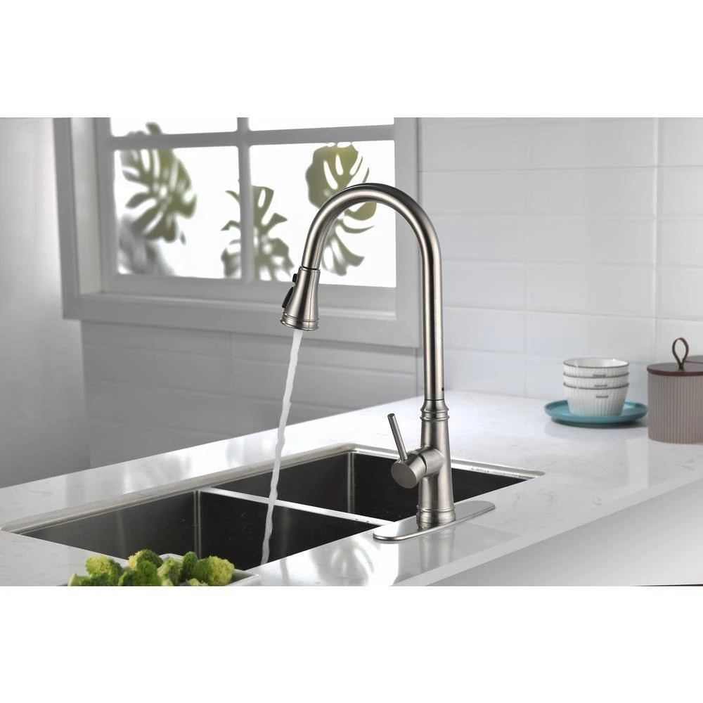 Single Handle High Arc Pull Out Kitchen Faucet, Single Level Stainless Steel Kitchen Sink Faucets With Pull Down Sprayer 3 Single Handle High Arc Pull Out Kitchen Faucet, Single Level Stainless Steel Kitchen Sink Faucets With Pull Down Sprayer - Image 3