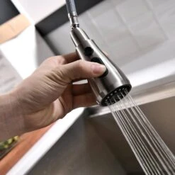 Touch-on Kitchen Faucet With Pull Out Sprayer Single Handle With 2-Way Pull Out Sprayer, Brushed Nicke -FURITURE SALE SHOP brushed nickel tahanbath pull out kitchen faucets z w1932p156237 fa 1000
