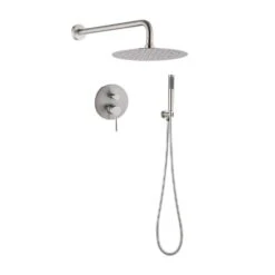2-Handle 1-Spray Round Faucet With 10 In. Rain Shower Headand Handheld Shower Head Set Valve Included In Brushed Nickel